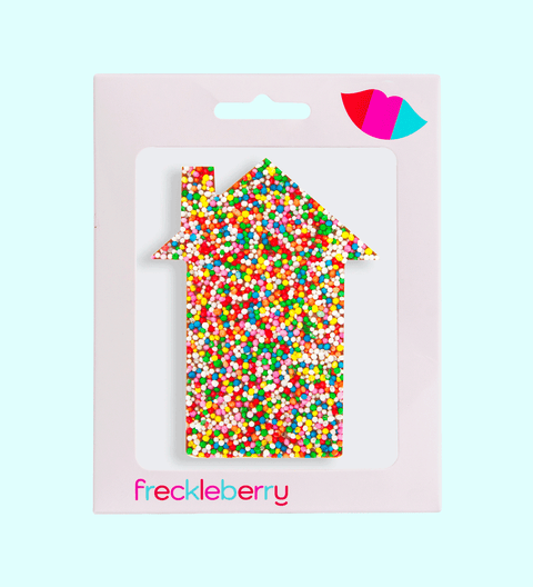 Freckle house, made from premium Belgian chocolate and topped with colourful sprinkles. A fun and delicious treat perfect for gifting or enjoying yourself.
