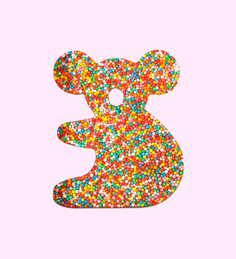 Premium Belgian milk chocolate koala topped with colourful sprinkles – a cute and delicious treat perfect for gifting or sharing.