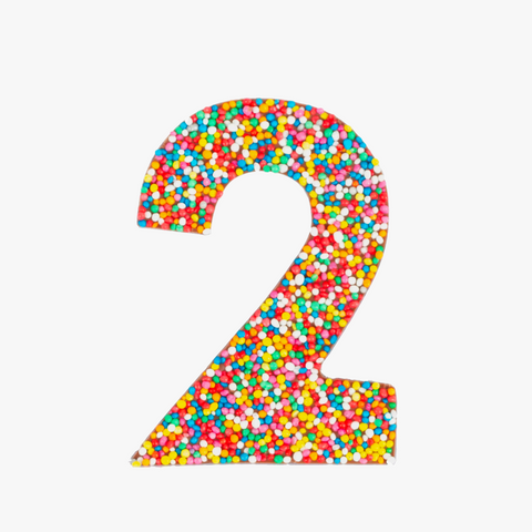 Premium Belgian chocolate number "2" topped with colourful sprinkles – a fun and delicious treat for any occasion.