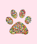 Creamy Belgian milk chocolate shaped with colourful sprinkles in a paw print design, perfect for animal lovers and sweet treats.