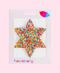 Premium Belgian chocolate star (available in 3 variants - milk, dark or white chocolate ) topped with colourful sprinkles – a sweet and festive treat for any occasion.