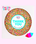Festive premium giant Belgian chocolate (available in 3 variants - dark, milk or white) freckle topped with colourful sprinkles with "Thank You" design label - perfect for sharing and expressing gratitude.