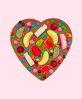 Premium Belgian chocolate heart pizza (available in 3 variants - dark, milk or white) topped with colourful lollies, can be customised with your uploaded image for a fun and unique gift.