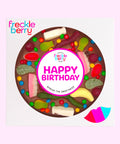 Giant Belgian chocolate (available in 3 variants - dark, milk or white) pizza loaded with colourful lollies and M&M®s with "Happy Birthday" sticker/design - the perfect sweet gift to celebrate and uplift someone special.