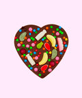 Premium Belgian dark chocolate giant heart topped with colourful lollies, can be customised for the perfect celebration on any occasion.