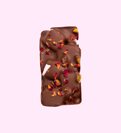 Whole Turkish Delight Rocky Road packed with soft marshmallows, crunchy nuts, and sweet Turkish delight, all coated in smooth premium Belgian milk chocolate.
