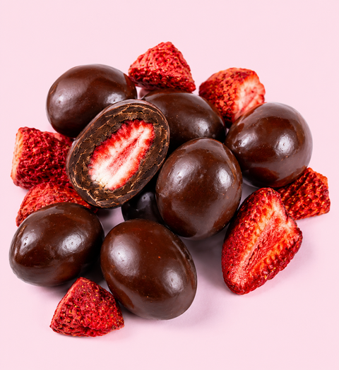 Dark chocolate vegan chocolate freeze dried strawberries