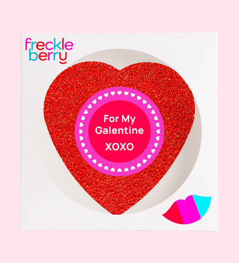 Premium Belgian chocolate (available in 3 variants - milk, dark or white) topped with vibrant red sprinkles - wrapped in a For My Galentine XOXO design for the perfect romantic treat.