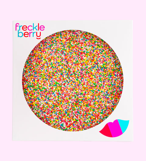 Creamy giant Belgian milk chocolate with colourful multi sprinkles/freckles, the perfect sweet gift to any occasion. Can be customised or personalised.