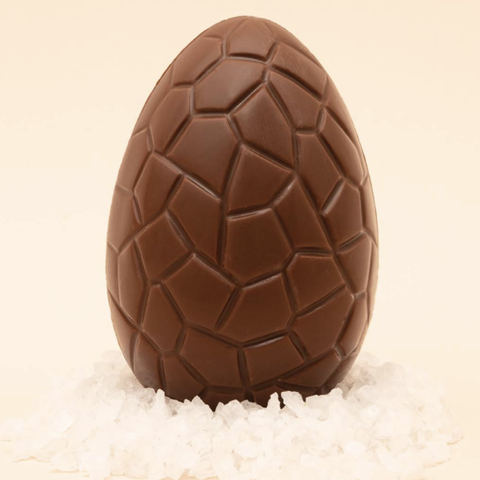 A luxurious Belgian milk chocolate giant egg, perfect for an indulgent and show-stopping Easter gift.