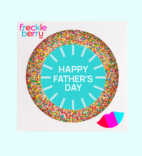 Creamy giant Belgian milk chocolate with colourful sprinkles with Happy Father's Day sticker, the perfect sweet gift to celebrate Dad.