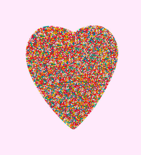 Giant freckle heart made from premium Belgian chocolate and topped with colourful sprinkles. A beautiful and delicious treat for all occasions.