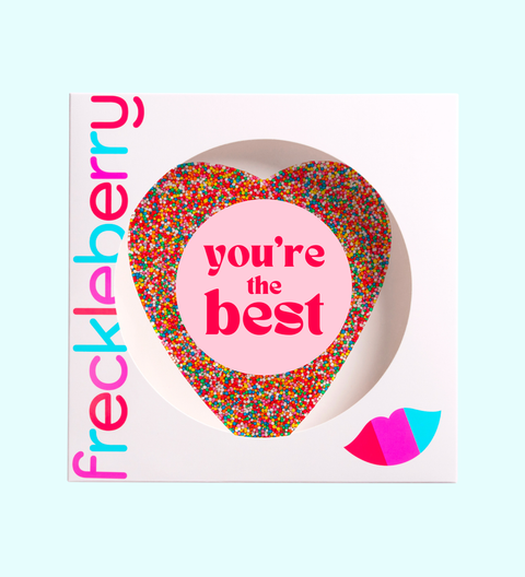 Premium Belgian chocolate generously topped with colourful freckles or lollies, this oversized chocolate treat is made to share love, laughs and a little indulgence.