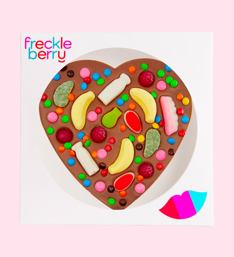 Premium giant Belgian milk chocolate lolly pizza heart loaded with colourful lollies – a fun and delicious gift for someone special.