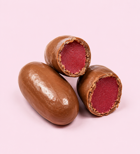 Giant milk chocolate raspberry bullets