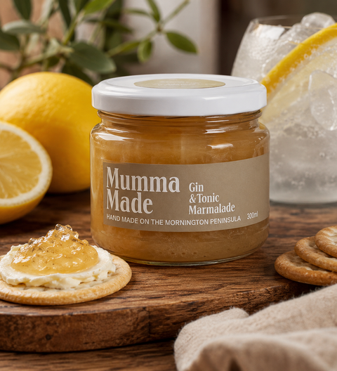 A jar of Mumma Made Gin & Tonic Marmalade homemade jams and marmalade. 