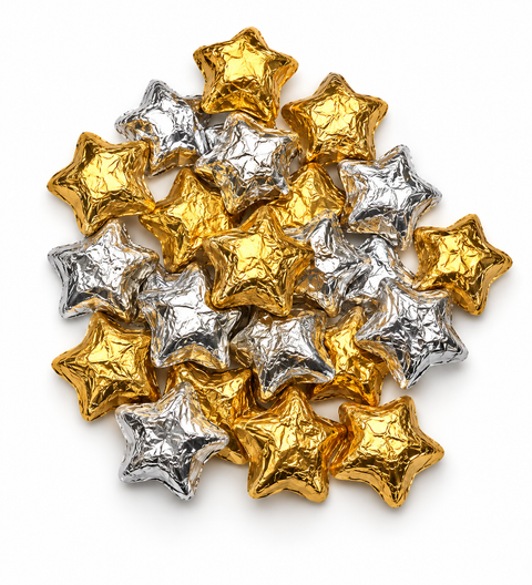 Milk chocolate Christmas gold and silver stars