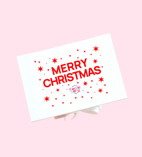 White hamper box with "Merry Christmas" message - perfect hamper box for gifting to celebrate Christmas. 