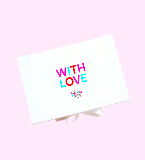 White hamper box with "With Love" personalised message to express feelings to your loved ones.