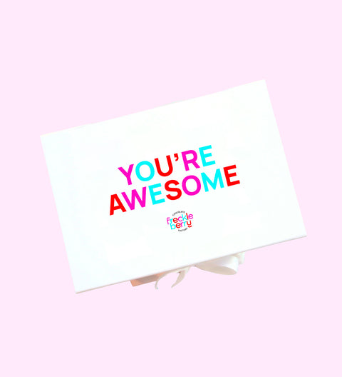 White hamper box with "You're Awesome" message - perfect hamper box to perfect gift to brighten their day.