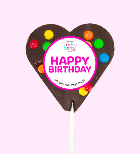 Belgian dark chocolate heart topped with colourful M&M®s, a sweet and fun way to celebrate a birthday.