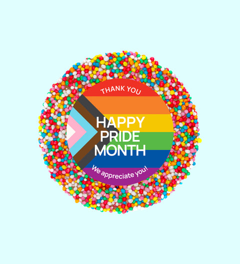 Creamy Belgian chocolate (available in 3 variants - dark, milk or white) topped with colourful rainbow sprinkles - a sweet way to celebrate love, diversity, and inclusion.