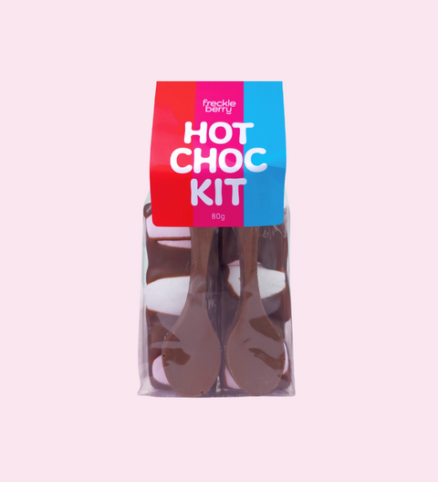 Premium belgian milk chocolate covered spoons with marshmallows on sticks, and rich cocoa powder - perfect Hot chocolate kit
