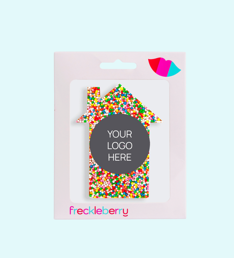 Upload our logo on a chocolate shape for advertising. 