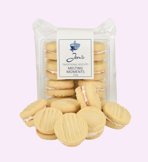 Handcrafted buttery shortbread biscuits sandwiched a smooth vanilla cream filling, creating a luxurious texture that melts delicately in your mouth.