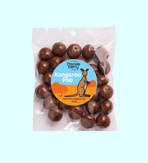 Kangaroo Poo Chocolate - Milk Chocolate Coated Raspberries