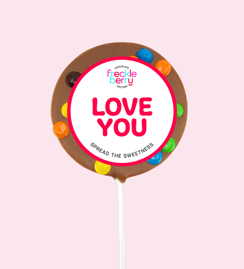 Premium Belgian chocolate topped with colourful M&M®s with Love You label/design – a sweet and delicious treat to express love. 