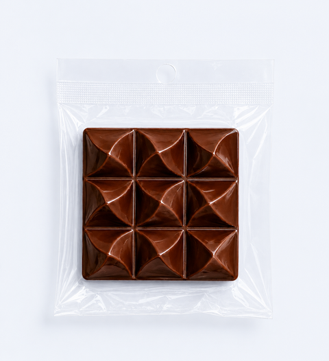 Premium dark chocolate block with fancy design. Perfect gift for weddings, corporate events, birthday. In bag