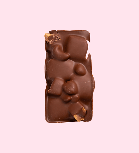 Crunchy cashews and fluffy marshmallows coated in smooth premium Belgian milk chocolate – a rich and chewy treat.