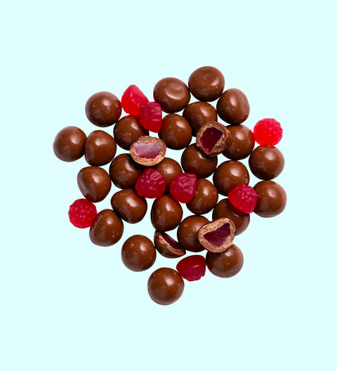 Tangy raspberries covered in smooth premium Belgian milk chocolate – a decadent treat.