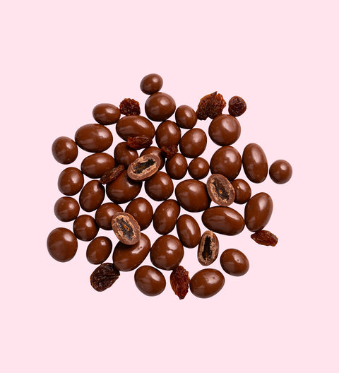 Juicy sultanas coated in smooth premium Belgian milk chocolate – a classic and delicious treat.