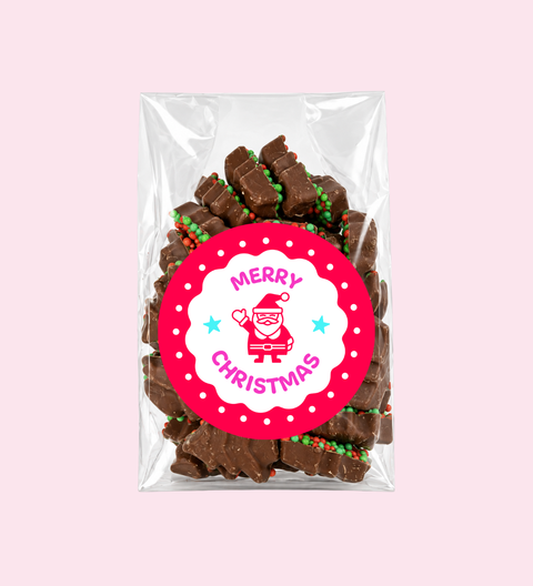 Delicious christmas trees belgian chocolates with santa on sticker
