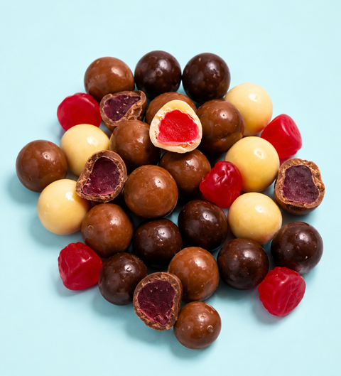Mixed chocolate raspberries