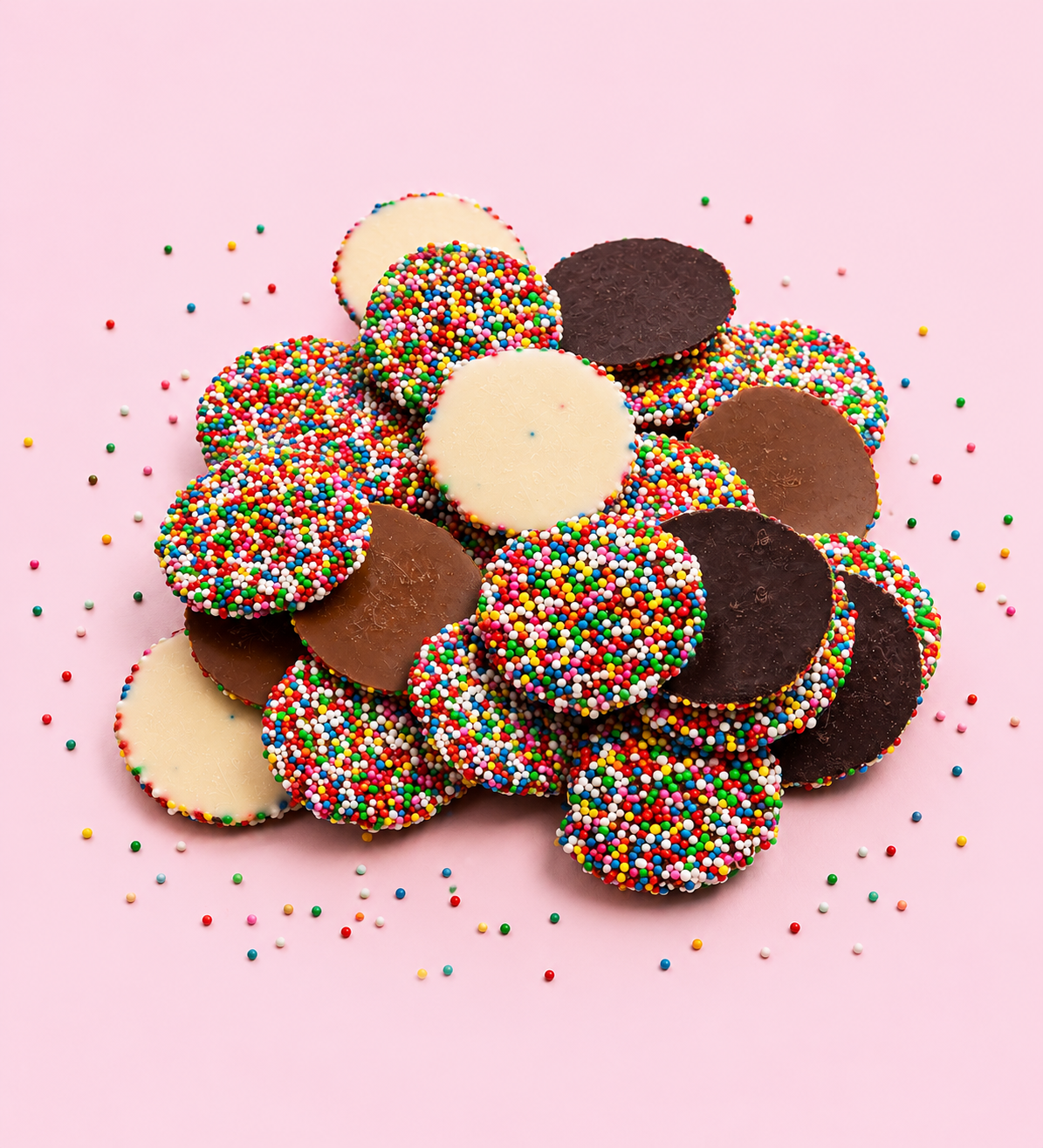 Mixed dark, white and milk chocolate freckles