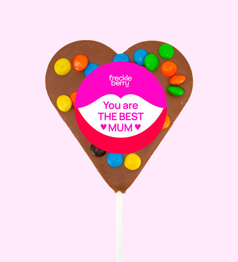 Creamy Belgian chocolate (available in 3 variants - dark, milk or white) heart pop topped with colourful M&M®s wrapped with "You are the Best Mum" label/design - the perfect sweet gift to show Mum your love.
