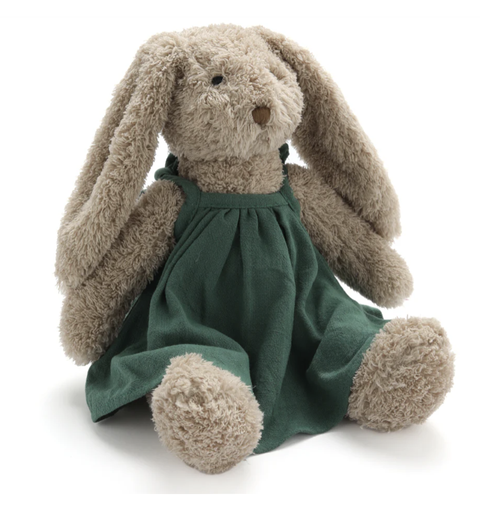 Stuffed bunny toy with a pink dress. Gifts for Easter, baby shower, babies, kids. 