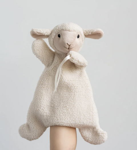 Hoochie Coochie Bunny comforter — an ultra-soft plush, hand puppet and baby sleep aid with dummy attachment. Perfect for soothing cuddles and gifting.