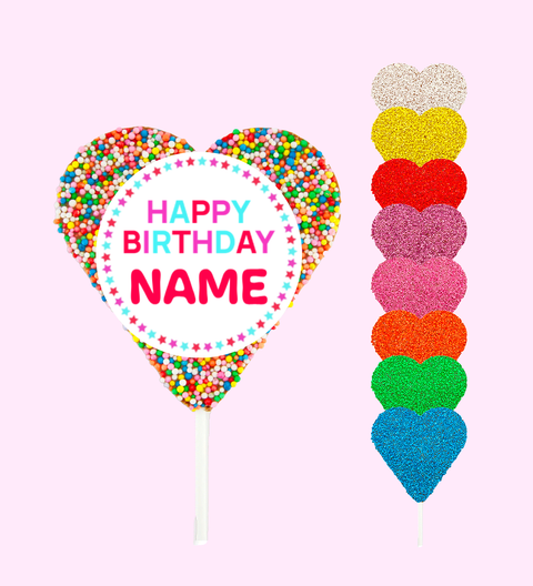 Personalised Chocolate Heart Freckle Pop - Happy Birthday - Name