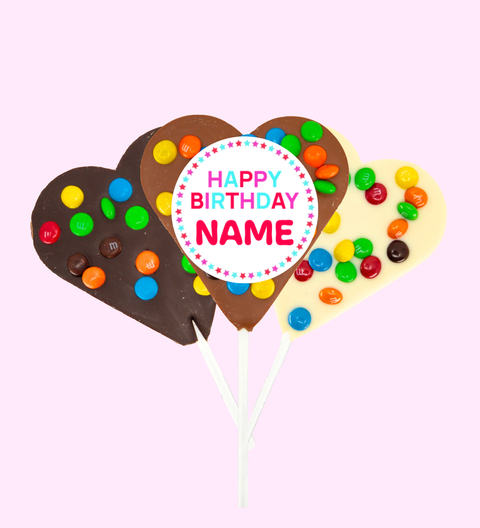 Personalised Heart M&M Pop - Happy Birthday - Name