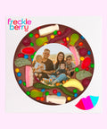 Premium Belgian chocolate pizza (available in 3 variants - dark, milk or white) topped with colourful lollies, customised with your uploaded image for a fun and unique gift.