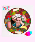 Premium Belgian chocolate pizza (available in 3 variants - dark, milk or white) topped with colourful lollies, customised with your uploaded image for a fun and unique gift.
