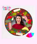 Premium Belgian chocolate pizza (available in 3 variants - dark, milk or white) topped with colourful lollies, customised with your uploaded image for a fun and unique gift.