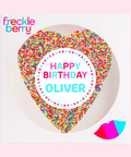 Premium Belgian chocolate heart (available in 3 variants - dark, milk or white) topped with colourful sprinkles, customised with a name for a special birthday celebration.