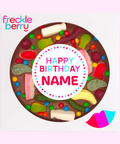 Premium Belgian milk chocolate pizza topped with lollies, customised with a name for the perfect celebration.