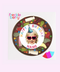 Premium giant Belgian chocolate pizza (available in 3 variants -dark, milk or white) loaded with lollies, customised with name and photo for a unique birthday gift.