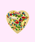 Fun Premium Belgian white chocolate heart pizza loaded with lollies, customised for the perfect birthday gift.